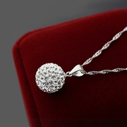 韩版时尚925纯银项链女水晶钻球吊坠短款锁骨，链情人节礼物防过敏