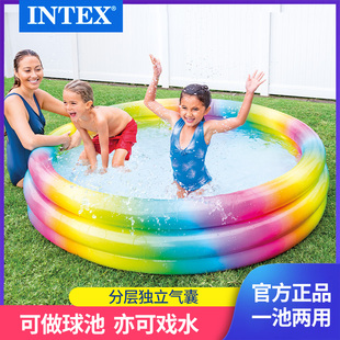 intex儿童游泳池家用充气水池家庭，戏水池婴儿海洋球池钓鱼池