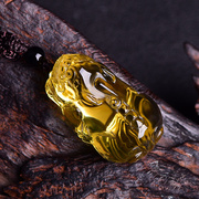 天然黄水晶貔貅吊坠，男女项链原石手工雕刻挂件水晶貔貅