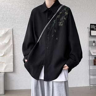 新中式刺绣黑色加厚加绒衬衫女款冬季广州普宁长袖衬衣中国风外套