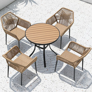 定制户外桌椅庭院花园休闲藤椅组合露天室外带伞，阳台编藤桌椅三五