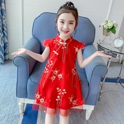 女童连衣裙2021夏装儿童旗袍裙子洋气女孩中国风公主刺绣汉服
