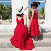 2023海边度假亲子装夏装露背红色，连衣裙母女装，沙滩度假长裙小礼服