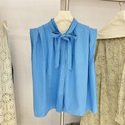 韩系设计感系带蝴蝶结纯色气质衬衫女宽松无袖上衣高级感衬衣1090