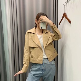 短款风衣女2020秋上新韩版宽松常规款小个子，双排扣夹克卡其色外套