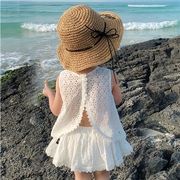 女童装白色女宝宝甜美镂空套装夏季儿童露背透气背心+裙裤两件套