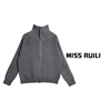 MISS RUILI定制 韩版慵懒风纯色高领宽松百搭羊毛针织开衫A6536