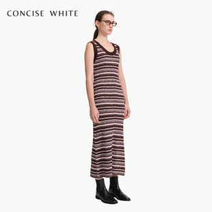 CONCISE-WHITE简白 彩条针织长款连衣裙女24春季设计师品牌