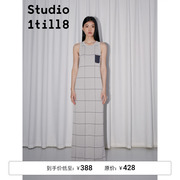 Studio1till8｜清冷气质两色格纹针织背心式长裙加长连衣裙