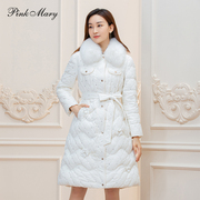 粉红玛琍长款羽绒服女2022冬季米白色收腰外套PMALW7507