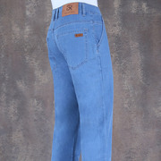2024春夏男士牛仔裤，宽松直筒斜袋口高腰，弹力中年商务休闲长裤