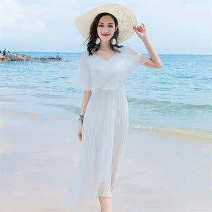 海边度假连衣裙夏季超仙长款显瘦三亚旅游拍照飘逸长裙真丝沙滩裙