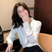 韩版绑带打结衬衫女春秋季2022年洋气，时尚减龄别致小衫上衣潮