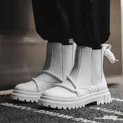 白色马丁靴男款冬季小众原创防滑休闲运动皮鞋厚底增高工装男鞋子