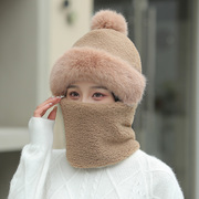 毛绒帽女冬季保暖骑行防风防寒面罩口罩护耳帽子加绒加厚围脖一体