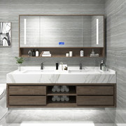 卫浴套装浴室柜组合大理石双盆洗脸台盆柜现代简约岩板无缝陶瓷盆