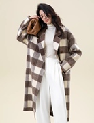 品牌高端手工纯羊绒双面羊毛呢子，大衣复古格子中长外套女气质休闲