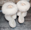 秋冬季手工女鞋带钻白色加厚超大狐狸毛雪地靴子女中筒大码棉鞋