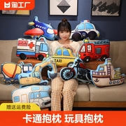 交通工具抱枕玩具布娃娃礼物儿童，男孩警车消防车，挖土机儿童节警察