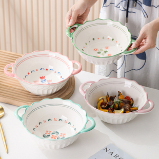 双耳防烫陶瓷碗家用盛汤碗，网红沙拉泡面碗，螺蛳粉专用碗大容量