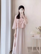新中式中国风粉色连衣裙女夏季2024改良旗袍马面裙半身裙套装