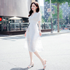 夏季2024女装女时尚法式气质刺绣度假风中长款白色收腰连衣裙
