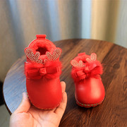 冬季缝线0-1-2岁宝宝鞋子橡胶底加绒学步婴儿鞋宝宝鞋女公主棉鞋