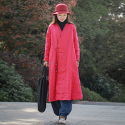 冬季夹棉加厚宽松大码女神外套，纯色复古玫，红色减龄气质肤白长棉衣