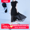 aui黑色设计感蕾丝雪纺，连衣裙女2024夏季气，质轻熟风无袖长裙