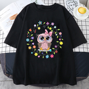 Cute Owl Tshirt 夏季卡通猫头鹰印花休闲男女短袖t恤体恤衫上衣