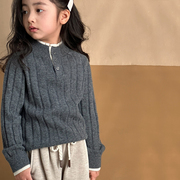 女童毛衣冬季儿童假两件针织衫半高领打底衫秋冬款中大童洋气上衣