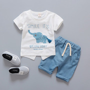 韩版新宝宝套装1-4岁男童休闲版小象夏季短袖短裤儿童夏装两件套