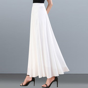 夏季白色雪纺半身裙2023女士显瘦高腰纱裙子纯色时尚大摆长裙