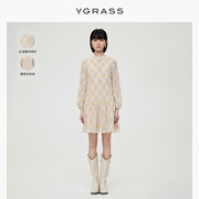 VGRASS花朵蕾丝印花气质长袖连衣裙女冬季法式连衣裙VSL2O41800