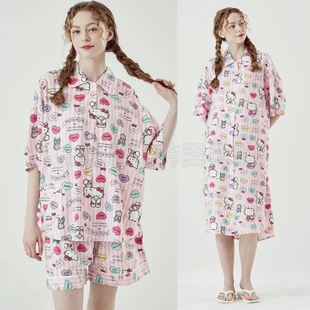 hellokitty韩国2024夏甜美(夏甜美)可爱卡通凯蒂猫印花短袖睡衣套装睡裙女