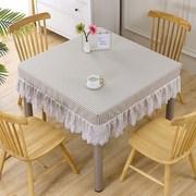 麻将桌盖布家用四方桌子格子桌布小方格网红茶几桌布罩正方形棉麻