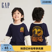 gap男幼童春秋纯棉，舒适假两件长袖t恤儿童装洋气亲肤上衣773839