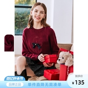 betu百图红色毛衣女(毛衣女，)圆领套头，设计感小众针织衫上衣2023年冬季