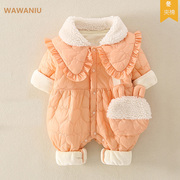 0-3月新生婴儿儿衣服冬季外套公主加绒棉衣6宝宝女婴冬装外出抱衣