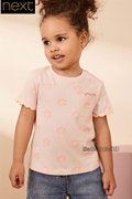 英国next女中小童荧光粉，花朵波浪短袖t恤运动衫515-119