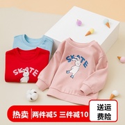 清货折扣女童1-6岁宝宝卫衣，红色长袖t恤秋装小童洋气韩版上学