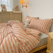 北欧INS简约条纹格床上被套四件套1.8m宿舍寝室单人床单三件套1.2