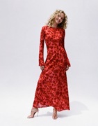 加长款真丝设计感立体斜裁辣妹斑马纹，红玫瑰长裙斜裁显瘦连衣裙