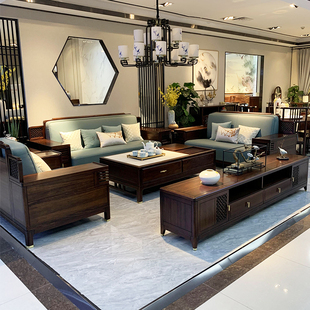 新中式沙发组合禅意别墅大小户型客厅现代简约小乌金实木高端家具