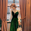 冬天套装女冬装洋气，性感蕾丝宽松打底衫，墨绿色吊带连衣裙两件套潮
