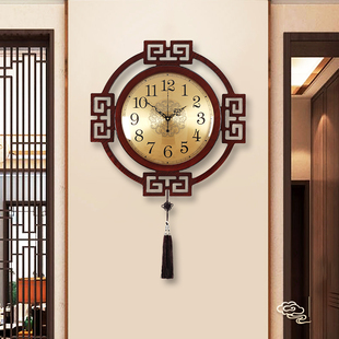 新中式挂钟客厅静音木质钟表挂墙时钟个性创意装饰挂表古典石英钟