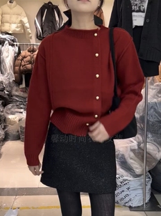 韩国冬装圆领小金扣纯色百搭长袖羊绒，针织开衫毛衣外套上衣女