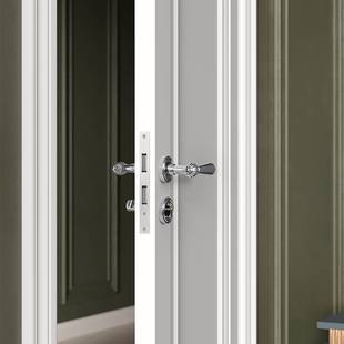 房间卧室门锁法式家用室内木门门把手分体磁吸静音，欧式银色房门锁