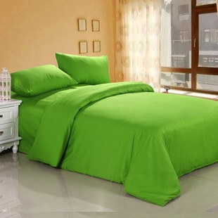 床上用品纯棉纯色素色，双拼四件套清新全棉果，绿色糖果色四件套
