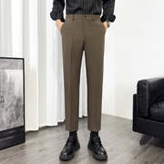 秋季西裤男九分裤高级感休闲西裤直筒男士，修身显瘦小脚垂感西装裤